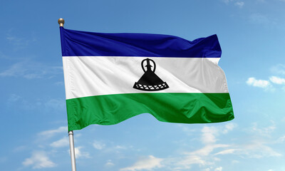 Lesotho national flag waving outdoors