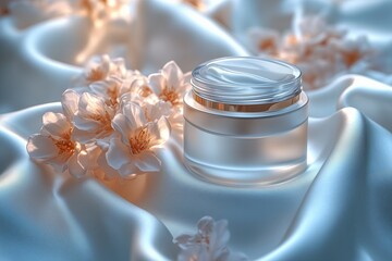 A modern luxury skincare jar with frosted glass. Advertising concept for cosmetics and skin care products