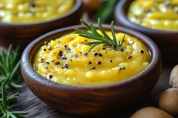 Freshly prepared mustard sauce in a small glass jar with a spoon