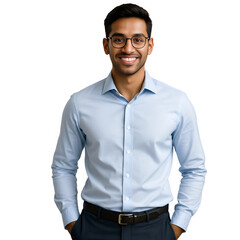 Smiling Sri Lankan Businessman with Hands in Pockets in Bright Office

