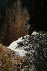 Beautiful waterfall beginning at Yellowstone National Park Wyoming