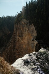 Beautiful waterfall beginning at Yellowstone National Park Wyoming