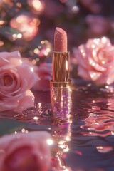 Glamorous decorative cosmetics in pink colors and glitters