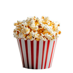 A Classic Cinema Treat Buttery Popcorn in a Red and White Striped Container isolated on transparent background