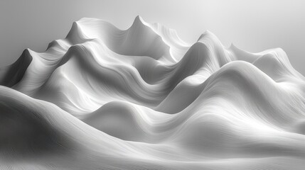 Abstract White Waves in Mountainous Landscape with Soft Curves