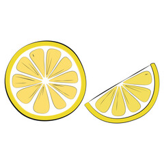 Lemon slices image. Tropical fruits drawing isolated on white background. Yellow lemons vector illustration. Flat style.