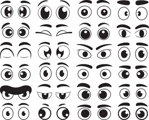 Cartoon eyes expressions set black white illustrations