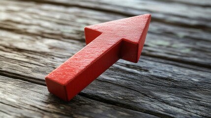 a red arrow pointing up on a wooden table