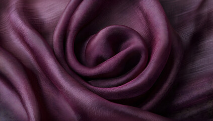 Fototapeta premium Dark red silk fabric draped, textured background, luxurious design, textile industry