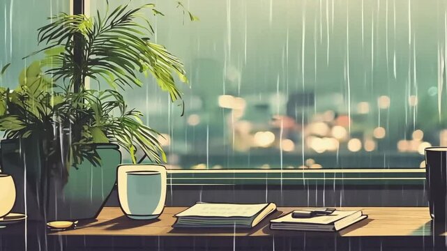 Cozy reading setup with books and coffee cup on wooden table by window with natural light showing peaceful leisure and relaxation time indoors