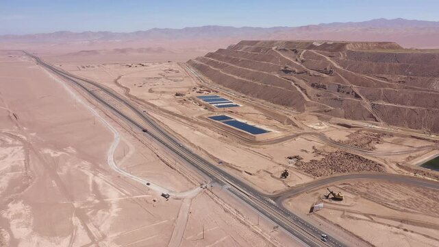 Copper Leaching Heaps in the Atacama Desert &ndash; Acid Ponds and Extraction Infrastructure

