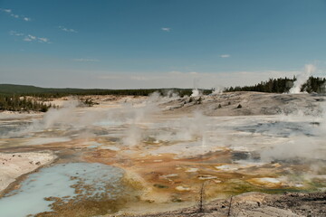 Norris Geyser Basin Beautiful steaming scenery at Yellowstone National Park Wyoming