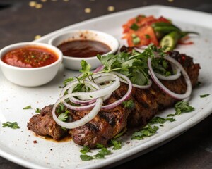 grilled beef steak with vegetables