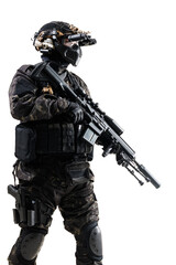 Fototapeta premium Special forces soldier in tactical gear with weapon ready for mission