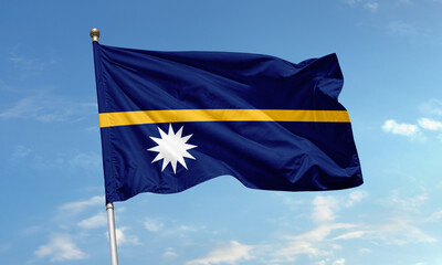 Nauru national flag waving with white star and stripe