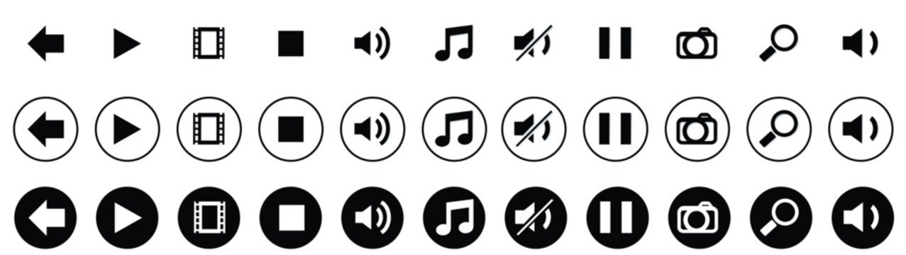 set of black vector icons of vedio