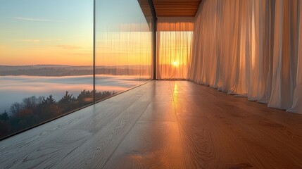 Serene Sunset View from Modern Home with Floor-to-Ceiling Windows