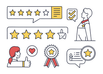Line Icons for Rating & Reviews – Stars, Medals, Feedback & Performance Symbols