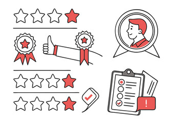 Line Icons for Rating & Reviews – Stars, Medals, Feedback & Performance Symbols
