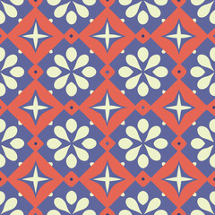 Artistic geometric pattern featuring stylized flower and star shapes in repeated symmetrical arrangement.