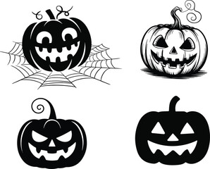 High-quality Halloween vector illustration featuring spooky and fun design elements including ghosts, jack-o'-lanterns, bats, witches, skulls, and spider webs. Perfect for seasonal design projects suc