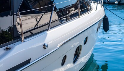 Reflective Water on a White Boat Hull Abstract Image