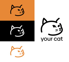 cat featuring a cat head in simple line art with touches of orange and black and white, rendered with an alternate color scheme. background illustration design.