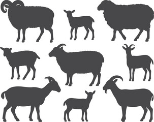 Sheep goat silhouettes farm animals livestock collection