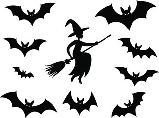 High-quality Halloween vector illustration featuring spooky and fun design elements including ghosts, jack-o'-lanterns, bats, witches, skulls, and spider webs. Perfect for seasonal design projects suc