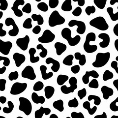 Seamless black and white leopard print pattern isolated on transparent background