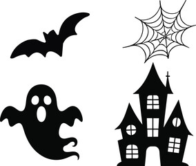 High-quality Halloween vector illustration featuring spooky and fun design elements including ghosts, jack-o'-lanterns, bats, witches, skulls, and spider webs. Perfect for seasonal design projects suc