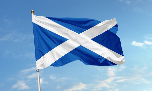 Scottish flag with white Saint Andrew's cross on blue background