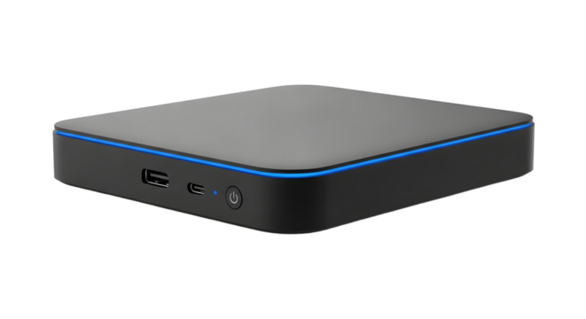 Black Box with Blue Accent on White Background