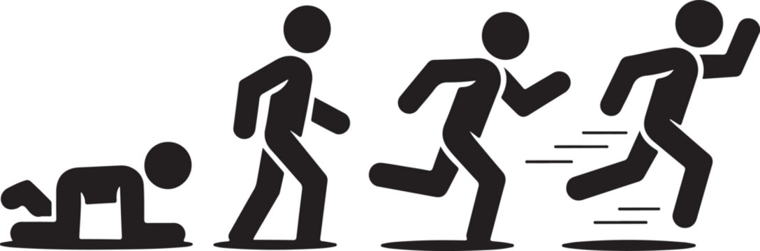 Crawl Walk Run Fly pictogram icon set. Clipart image isolated on white background