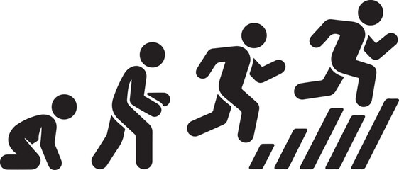 Crawl Walk Run Fly pictogram icon set. Clipart image isolated on white background