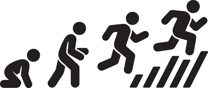 Crawl Walk Run Fly pictogram icon set. Clipart image isolated on white background