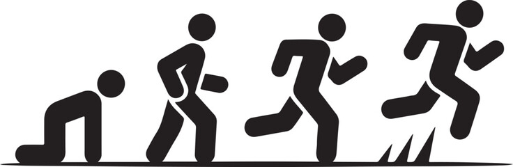 Crawl Walk Run Fly pictogram icon set. Clipart image isolated on white background