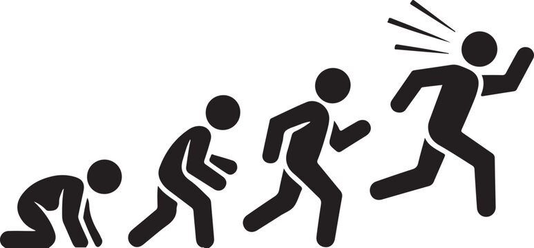 Crawl Walk Run Fly pictogram icon set. Clipart image isolated on white background