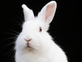 Obraz premium Cute Rabbit Couple isolated on a black background – Two Bunnies in Harmony, Perfect for Spring or Easter Themes 