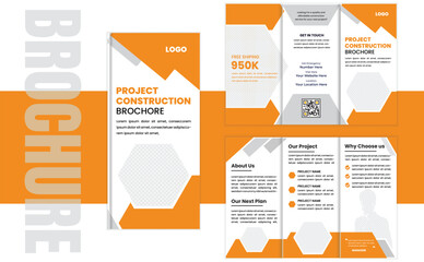 Tri-fold construction brochures, six-page corporate brochures, company profile layouts, and simple business brochure designs 