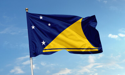Tokelau national flag waving in wind