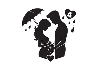Couple In Love Expecting a Child Silhouette Vector