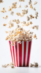 Popcorn Falling From a Striped Container Creates a Fun and Lively Atmosphere