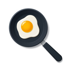 Frying eggs in a frying pan with a top view. Vector 3d illustration.