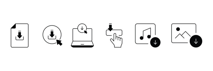 Set of Download icon collection. Download file, cloud storage, web button symbol.