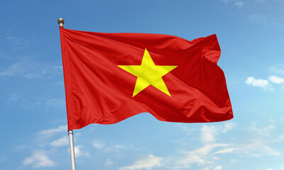 Vietnam national flag waving in the sky