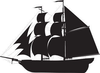 Sailing ship highly detailed vector silhouette