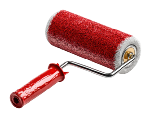 Action red roller application in home improvement viewpoint isolated on transparent background