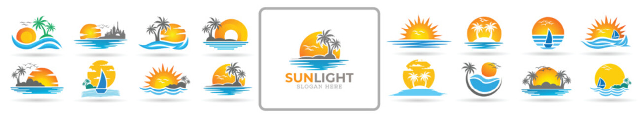 Creative sundown logo design bundle - sea sun logo