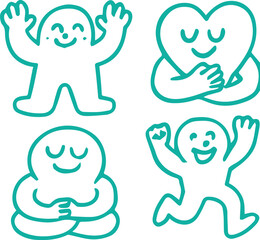 A funny cartoon set of cute baby tooth icons with a smiling character illustration